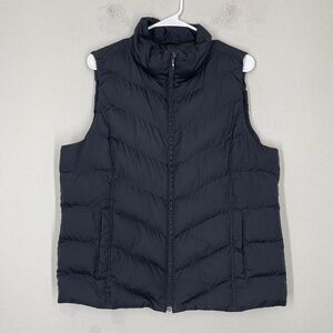 Land's End Down Puffer Vest Women's L Black Quilted Zip Up Pockets